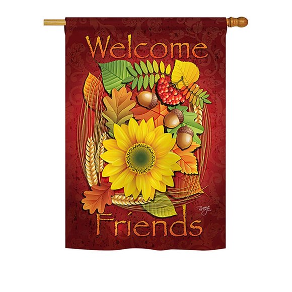 Harvest & Autumn Welcome Friends Fall 2-Sided Vertical House Flag 28 X 40 - Picture 1 of 2